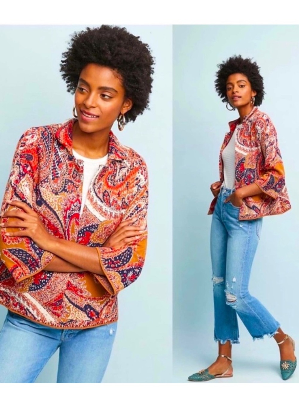 Anthropologie MOTH Paisley Boho Peasant Blouse Multicolor Medium